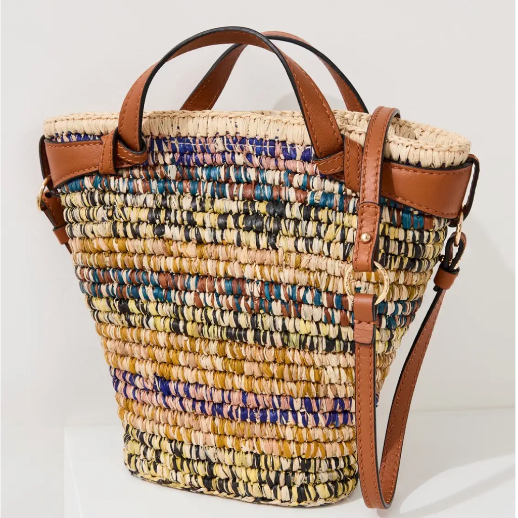 Ulla Johnson Multicolor Woven Straw Tote With Tan Leather Trim